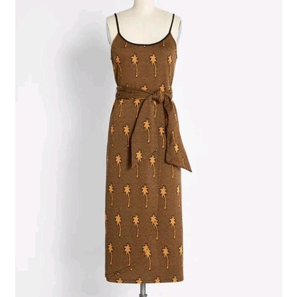 Anthropologie Brown Palm Print Maxi Dress